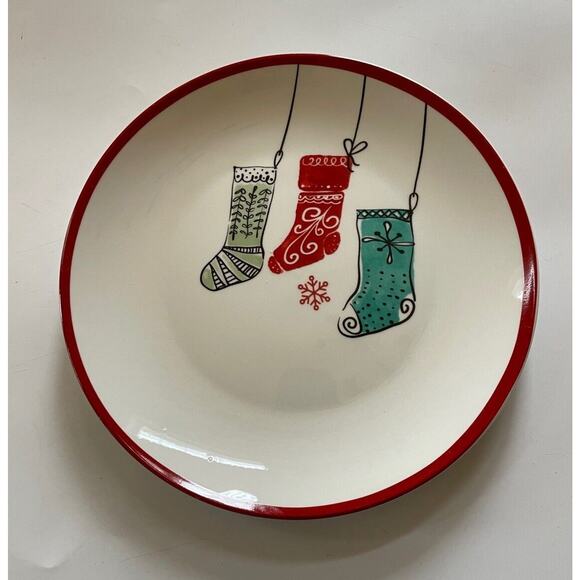 American Atelier CHRISTMAS Salad Plate Set of 4 Stockings Ornament Desert Dishes - Picture 6 of 9